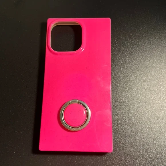 FLAUNT Neon Pink SQUARE iPhone 13 Pro Case with Neon Pink Phone Ring